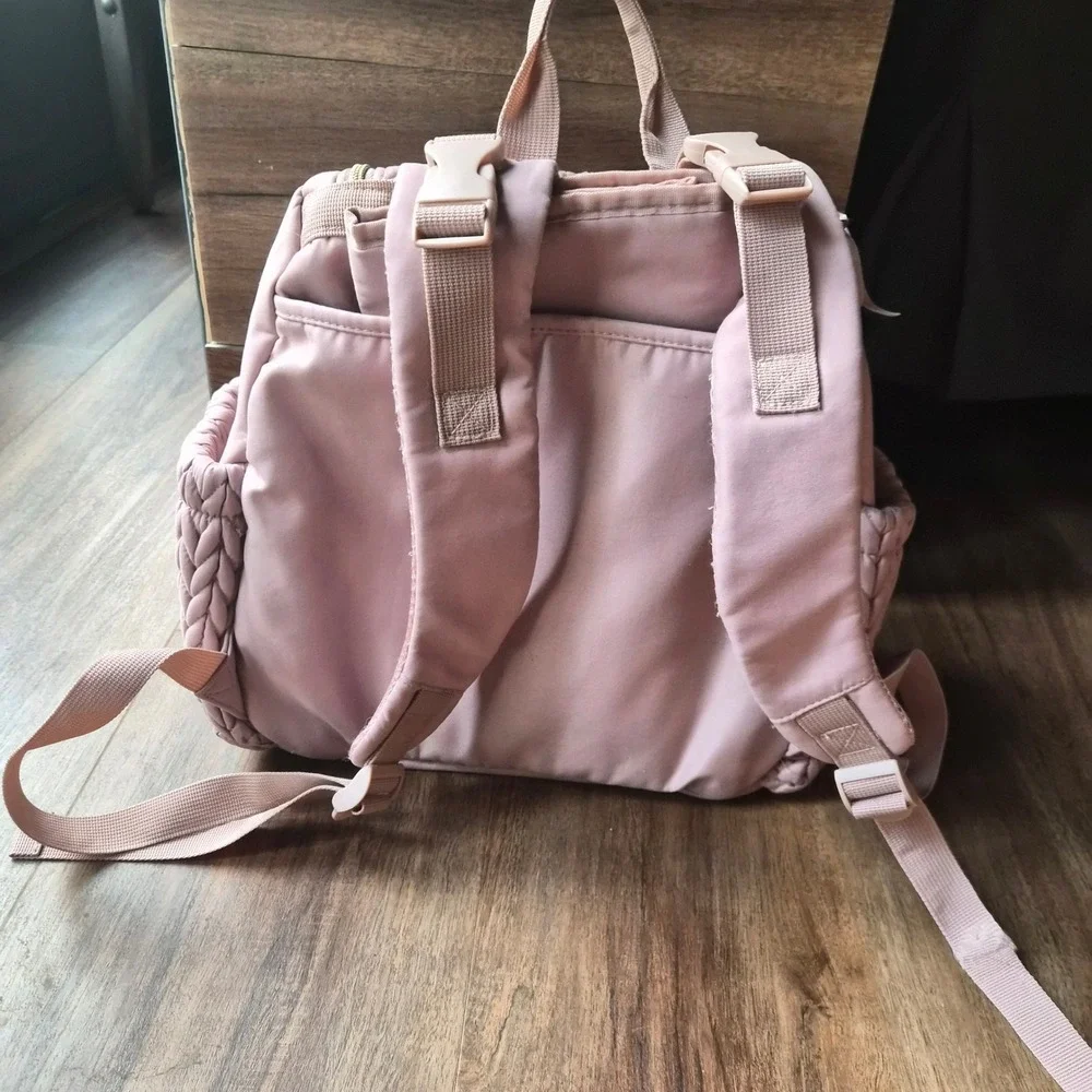 Mommore Diaper Bag Backpack Pink Braided Quilted Travel Bag Puffy Changing Pad